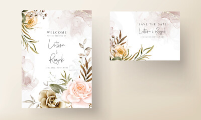 Romantic hand drawn floral wedding invitation card
