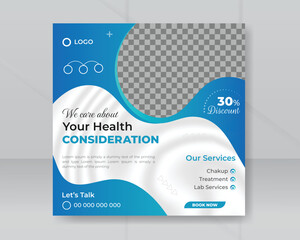 Professional medical healthcare service social media post template Clinic or hospital digital marketing for web square banner Creative business promotion for doctor, dentist with design