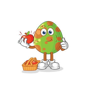 dinosaur egg eating an apple illustration. character vector