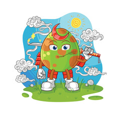 Obraz premium dinosaur egg samurai cartoon. cartoon mascot vector