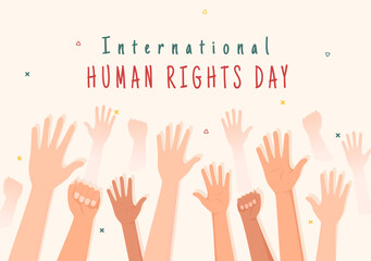 Human Rights Day Template Hand Drawn Flat Cartoon Illustration with Hands Raised Breaking Chains or Holding Hand Design