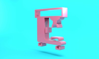 Pink Coffee machine icon isolated on turquoise blue background. Minimalism concept. 3D render illustration
