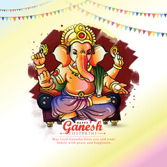 happy Ganesh Chaturthi traditional vector greetings,Design with ganpati Indian design color background.