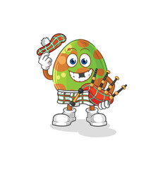 dinosaur egg scottish with bagpipes vector. cartoon character