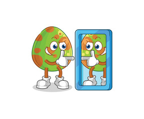 dinosaur egg looking into mirror cartoon. cartoon mascot vector