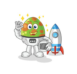 dinosaur egg astronaut waving character. cartoon mascot vector