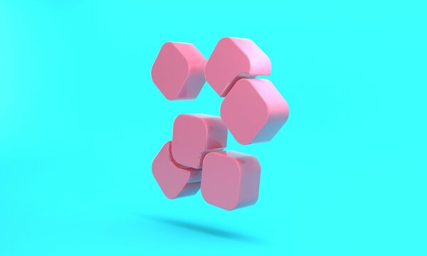 Pink Sugar cubes icon isolated on turquoise blue background. Sweet, nutritious, tasty. Refined sugar. Minimalism concept. 3D render illustration © Iryna