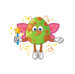 Naklejka premium dinosaur egg fairy with wings and stick. cartoon mascot vector