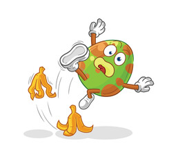 dinosaur egg slipped on banana. cartoon mascot vector