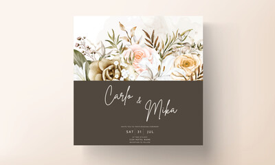 Fototapeta na wymiar Beautiful hand drawn flower wedding invitation card set