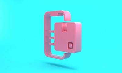 Pink Document tracking marker system icon isolated on turquoise blue background. Parcel tracking. Minimalism concept. 3D render illustration