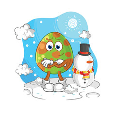 Fototapeta premium dinosaur egg in cold winter character. cartoon mascot vector