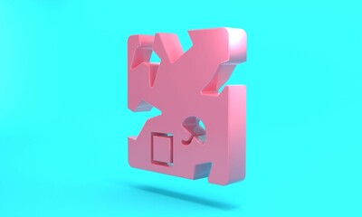 Pink Broken cardboard box icon isolated on turquoise blue background. Box, package, parcel sign. Delivery and packaging. Minimalism concept. 3D render illustration
