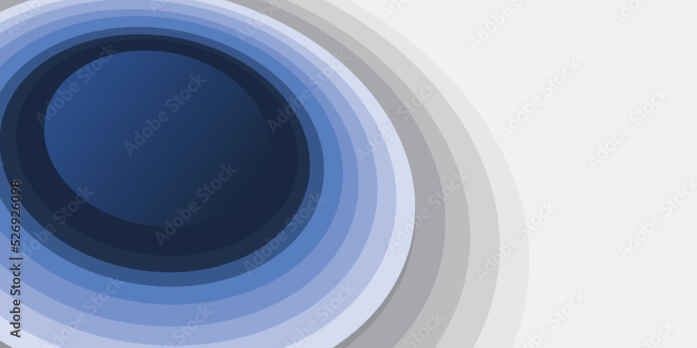 Poster abstract minimalist blue round curving, oval concentric shapes on light grey background - design wit