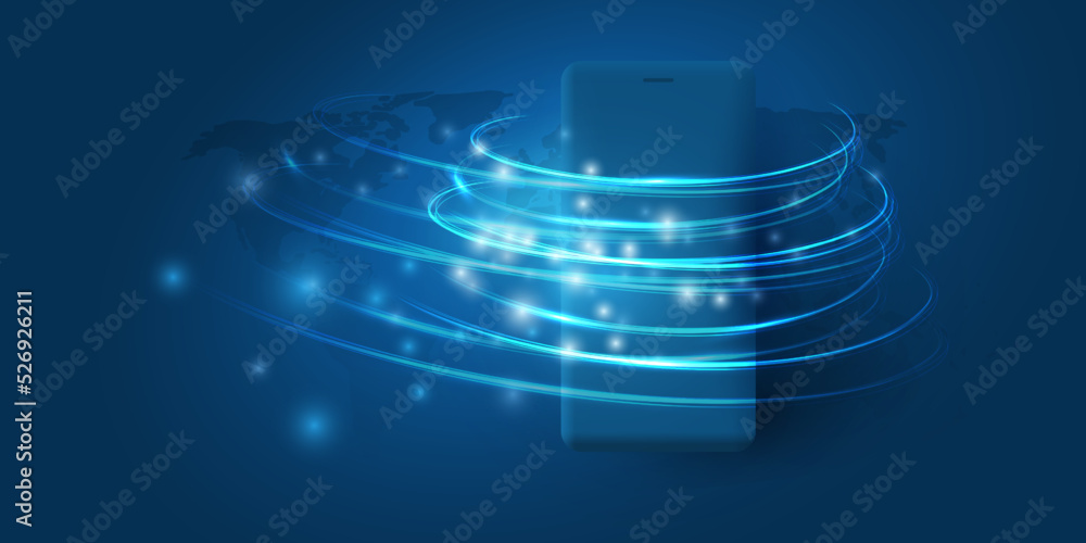 Poster dark abstract blue minimal style cloud computing, mobile networks, global telecommunications concept