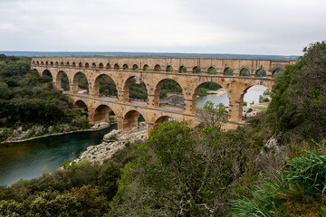 View of the roman bridge of Gard in France