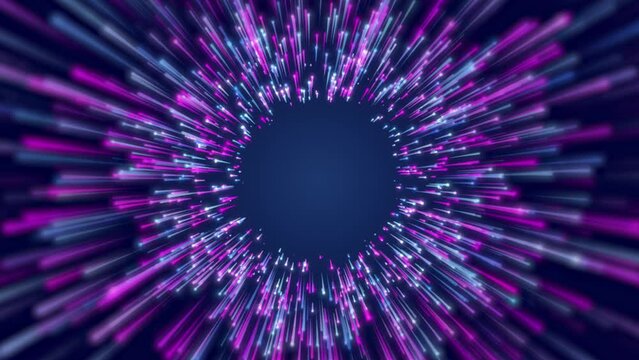 Video animation of colorful futuristic particles moving against a dark background - abstract background