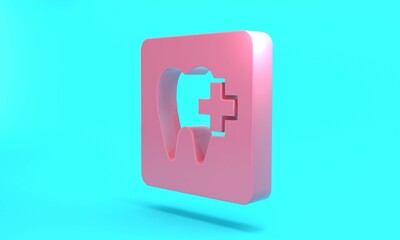 Pink Dental clinic location icon isolated on turquoise blue background. Minimalism concept. 3D render illustration