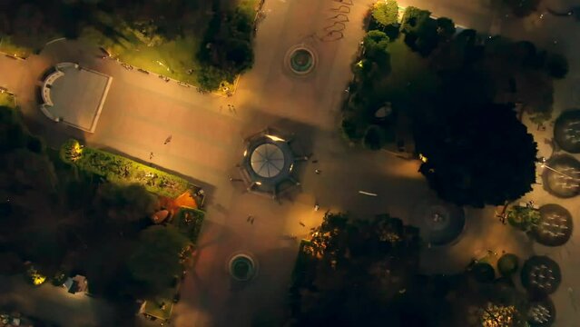 Vibrant And Illuminated Municipal Garden Of Ciudad Guzman In Mexico At Night- Jalisco State. Top View