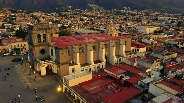 Aerial View of Ciudad Guzman Cathedral At Sunset In Mexico.