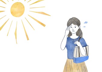 暑い夏、熱中症になりかけている女性