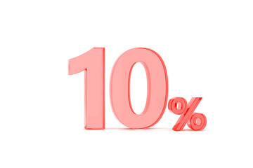 Percentage icon 3D in red glass on white background 3d illustration