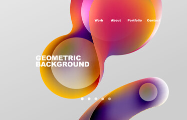 Landing page abstract liquid background. Flowing shapes, round design and circle. Web page for website or mobile app wallpaper