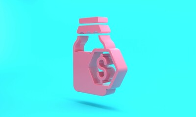 Pink Sale in jar of honey icon isolated on turquoise blue background. Food bank. Sweet natural food symbol. Minimalism concept. 3D render illustration