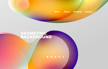 Landing page abstract liquid background. Flowing shapes, round design and circle. Web page for website or mobile app wallpaper