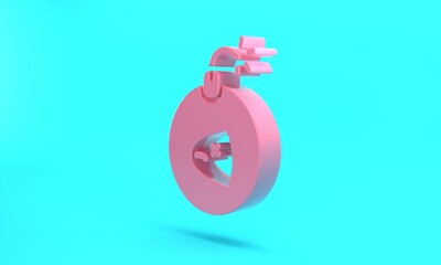 Pink Bomb ready to explode icon isolated on turquoise blue background. Minimalism concept. 3D render illustration