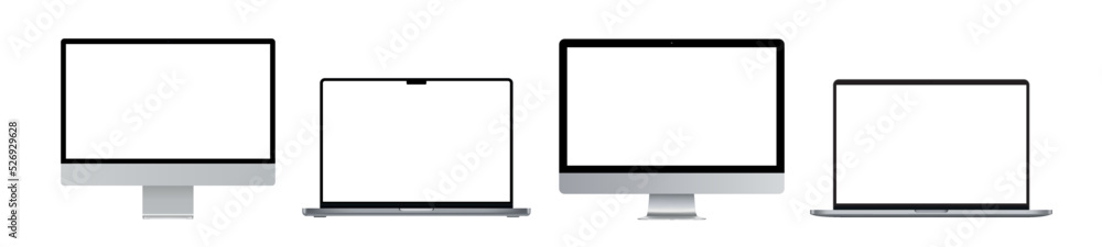 Poster device screen set .laptop computer monitor. realistic devices mockup set. empty screen mock-up. vect