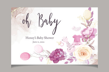 Fototapeta na wymiar cute baby shower invitation card with beautiful floral