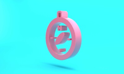 Fototapeta premium Pink Compass icon isolated on turquoise blue background. Windrose navigation symbol. Wind rose sign. Minimalism concept. 3D render illustration