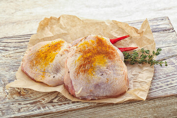 Raw chicken thigh for cooking