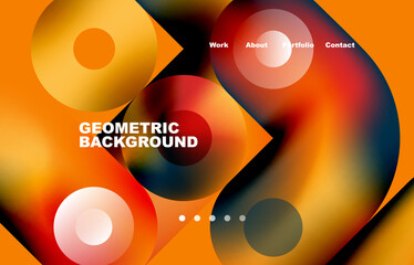 Circles and round shapes landing page abstract geometric background. Web page for website or mobile app wallpaper