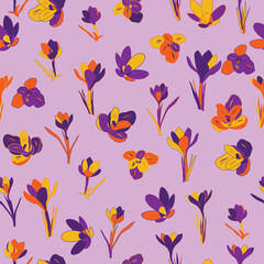 Vintage seamless pattern with crocus flowers