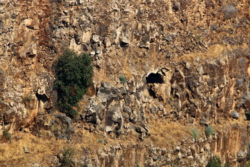 Rocks and cliffs in the mountains in northern Israel.