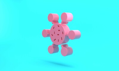 Pink Bacteria icon isolated on turquoise blue background. Bacteria and germs, microorganism disease causing, cell cancer, microbe, virus, fungi. Minimalism concept. 3D render illustration