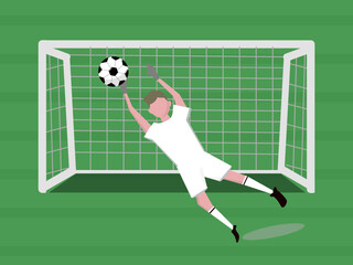 Fototapeta premium Goalkeeper catching ball. Football field. Vector illustration