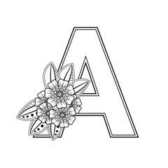 Floral Background with mehndi flower. Decorative ornament in ethnic oriental style. Coloring book.