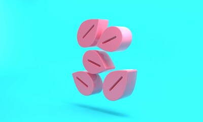 Pink Seeds of a specific plant icon isolated on turquoise blue background. Minimalism concept. 3D render illustration
