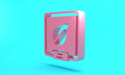 Pink Seeds of a specific plant icon isolated on turquoise blue background. Minimalism concept. 3D render illustration