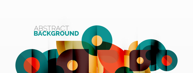 Fototapeta premium Colorful round shapes, circles and triangles background. Minimal geometric template for wallpaper, banner, presentation