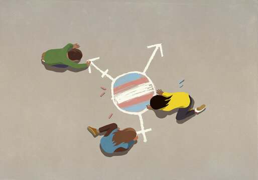 Kids drawing unified gender symbol

