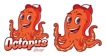 Funny octopus cartoon character vector