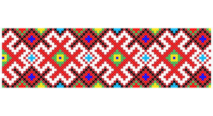 Embroidered good like old handmade cross-stitch ethnic Ukraine pattern. Ukrainian towel ornament, rushnyk called, vector.