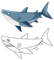 Shark cartoon character with its doodle outline