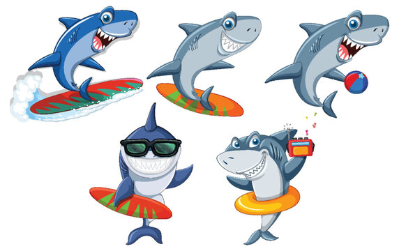 Set of shark cartoon character