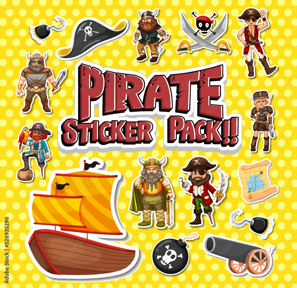 Canvas Prints sticker pack of pirate cartoon characters and objects