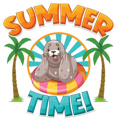 Seal cartoon character with summer time word